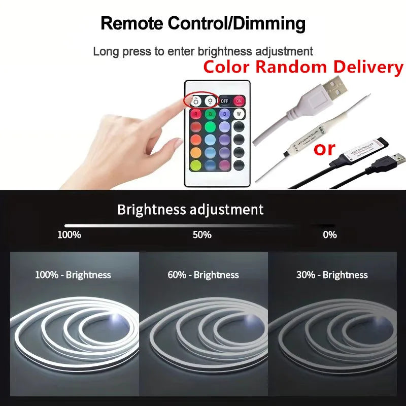 Smart Neon LED Strip Light Sign Remote Control RGB Flexible Waterproof Tape for Home Outdoor Decor 1/3/5m
