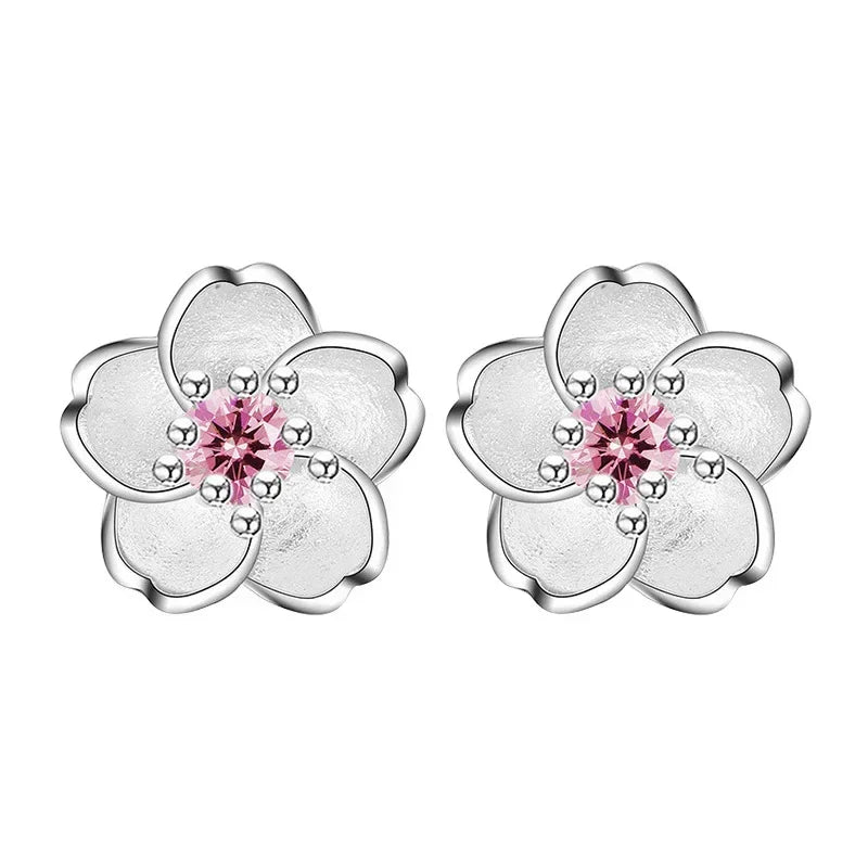 New arrive 925 Sterling Silver Crystal Jewelry custom Flower Stud Earrings For Women wedding accessories Holiday gifts