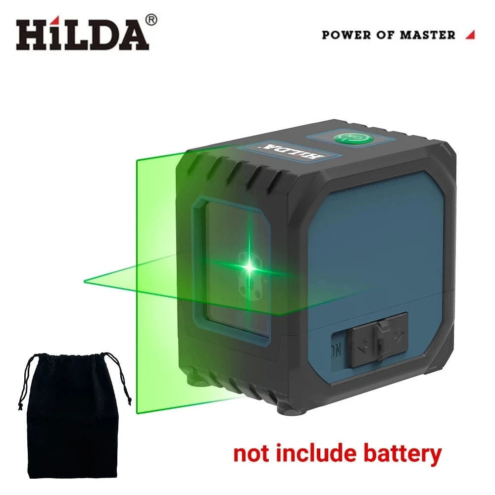 HILDA 2 Lines Mini Laser Level Self Levelling Green Beams Laser Horizontal & Vertical Cross-Line USB Charging