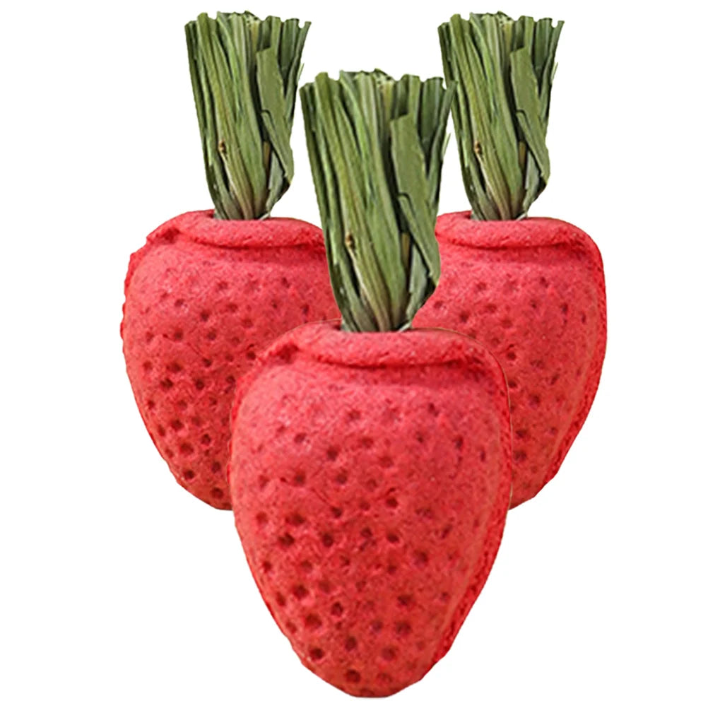 3 Pcs Small Animal Toys Strawberry Shaped Chew Toys Hamster Chewing Plaything Rabbit Accessories Pet Products Pet Supplies