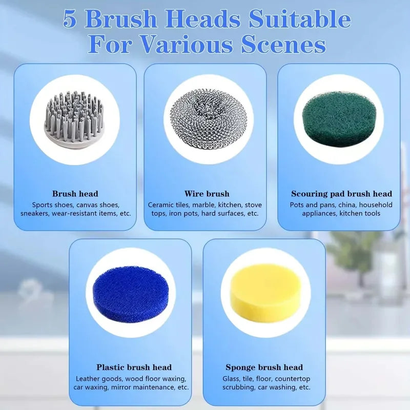 Wireless Electric Cleaning Brush IPX7 Waterproof USB Rechargeable Handheld Cleaner with Two Speed Settings for Multi-Functional Household Use