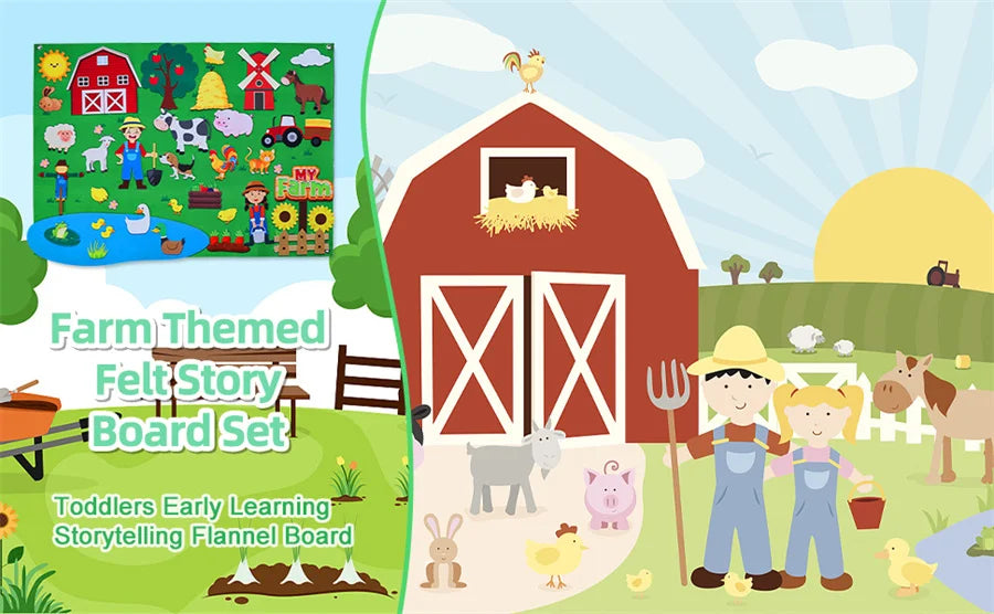 Farm Animals Felt Story Busy Board Set for Toddlers and Preschoolers Interactive Farmhouse Themed Early Learning Play