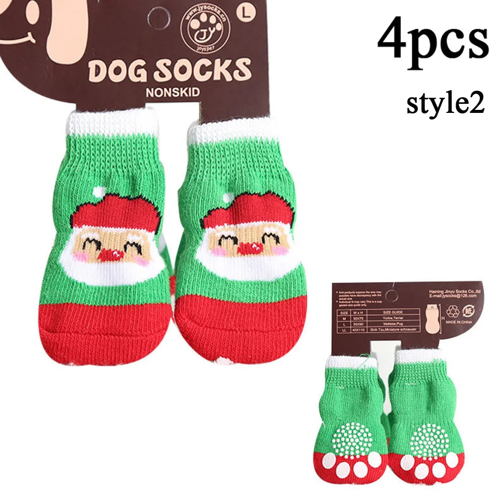 Dog Cat Socks Christmas Pattern Foot Covers Small Dogs Anti Slip Cat Socks Puppy Knitted Paw Protector Cute Festival Themed