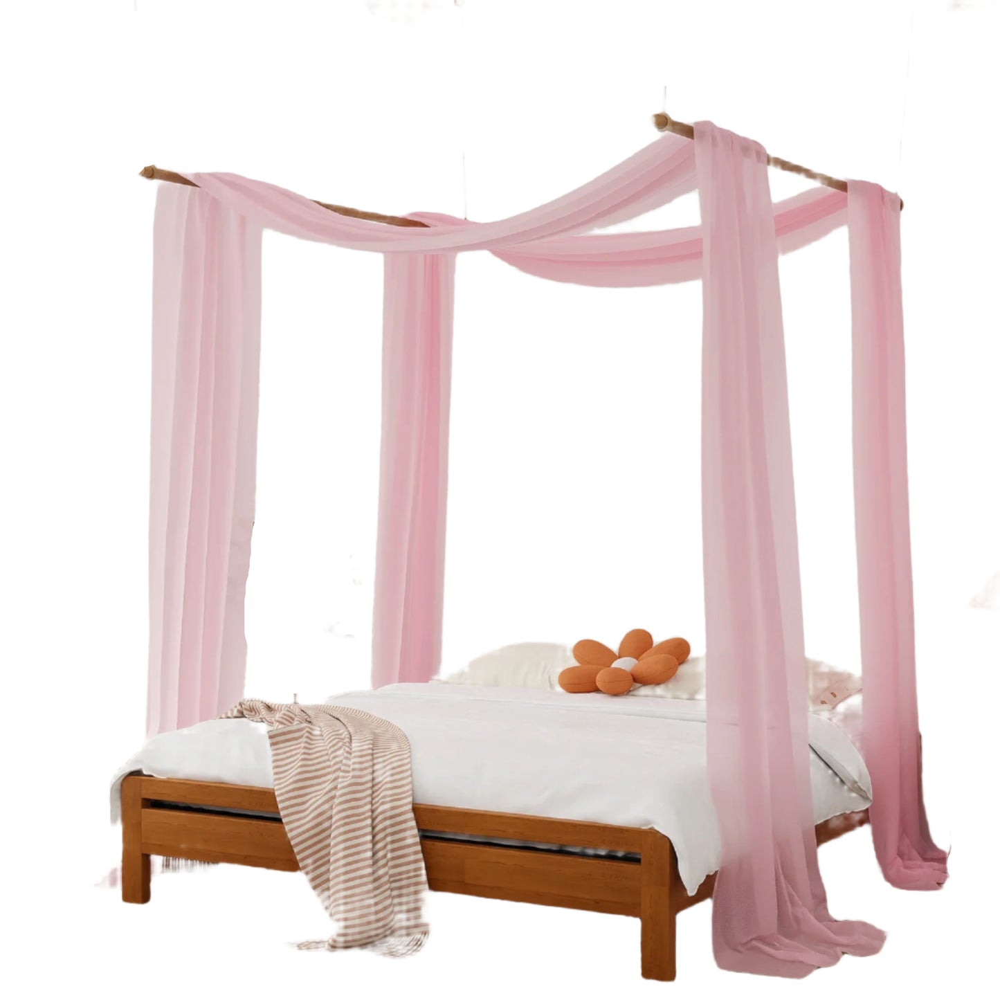 Luxury Pink Sheer Scarf Bed Canopy for Adults Girls Room Decor