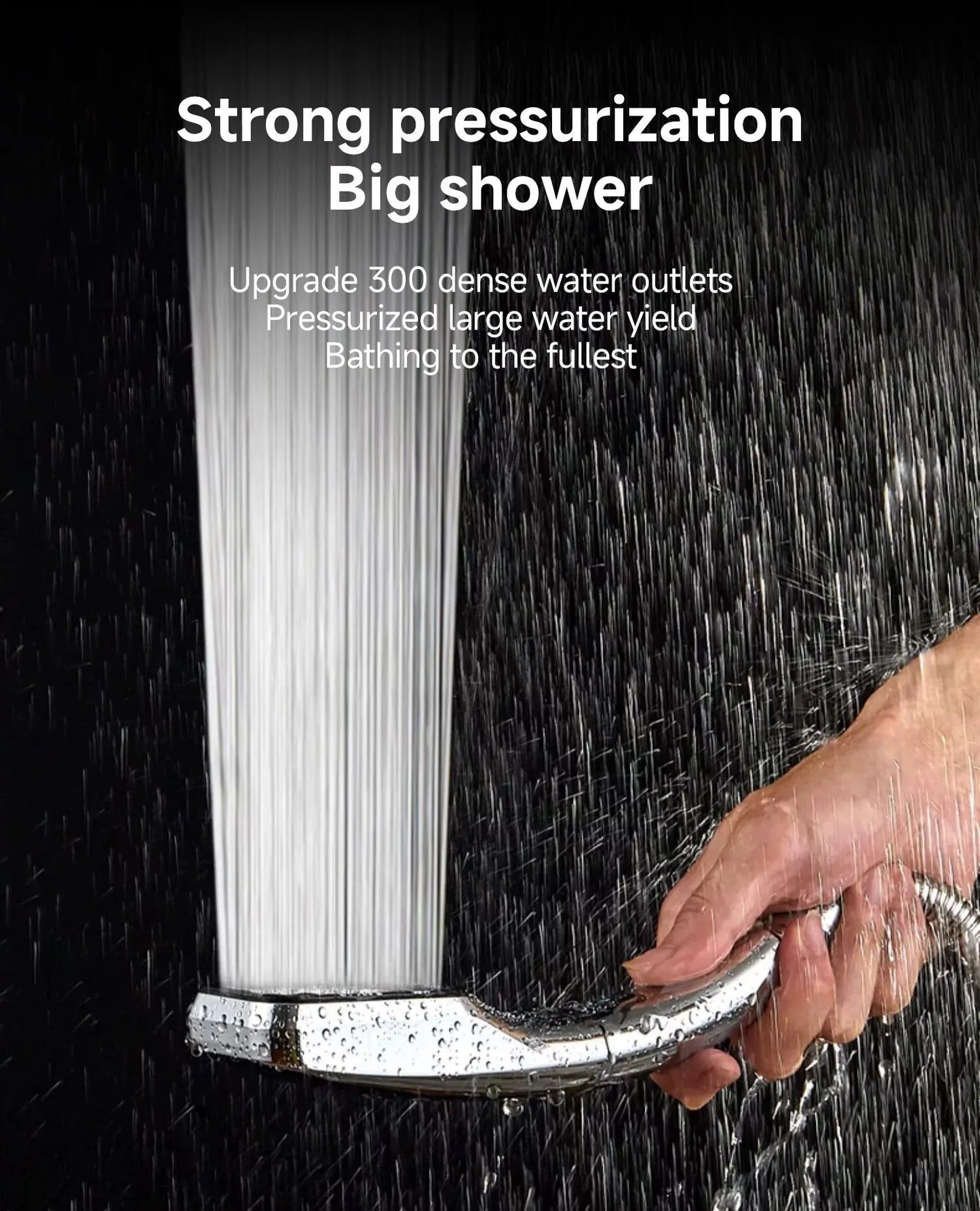 300 Holes Pressurized Showerhead Hand Hold Square Shower Head Water Saving Rainfall Spray Nozzle Bathroom Accessories