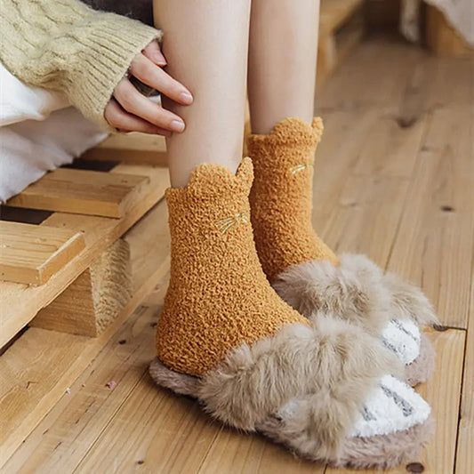 Socks Women Thicken Warm Cute Cat Paw Colorful Winter Sox