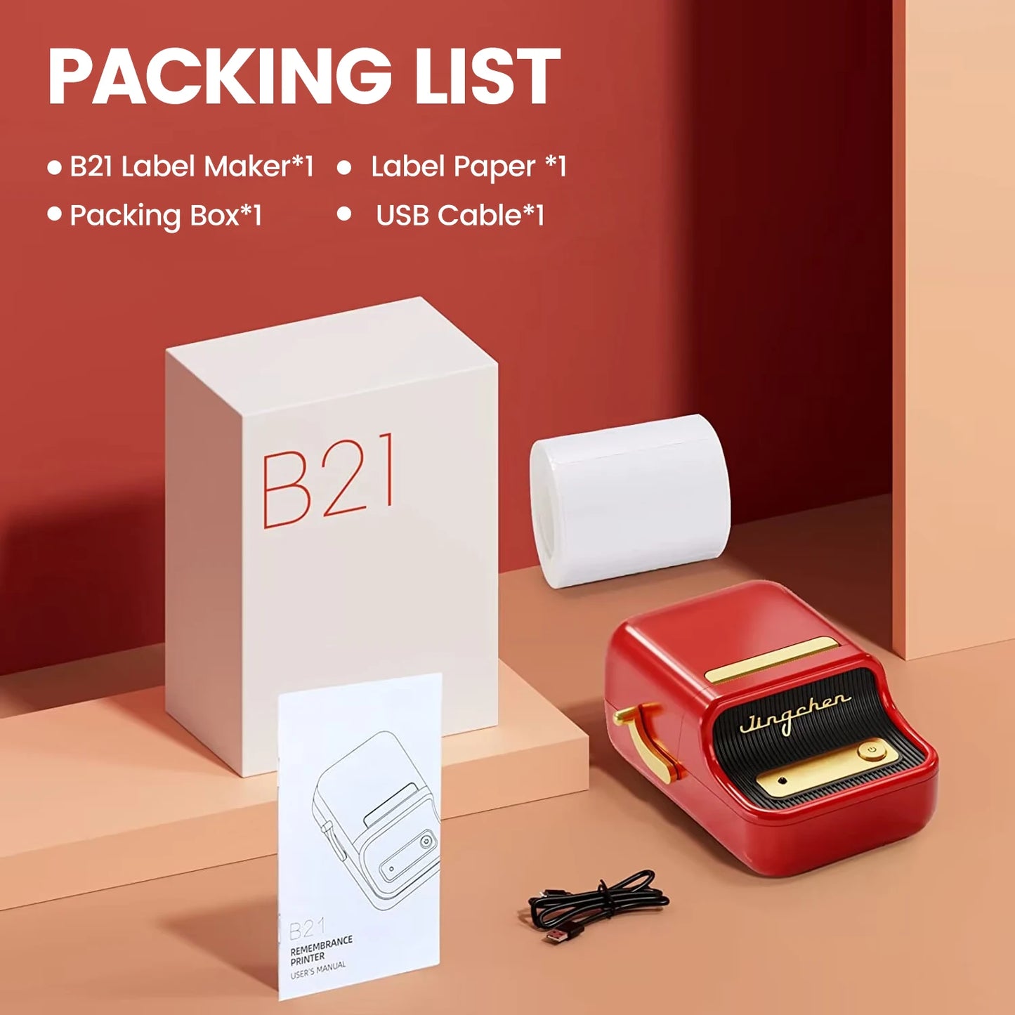 Niimbot B21 B1 Wireless Thermal Label Printer with Self-Adhesive Labels and 5 Roll Set for Efficient Organization