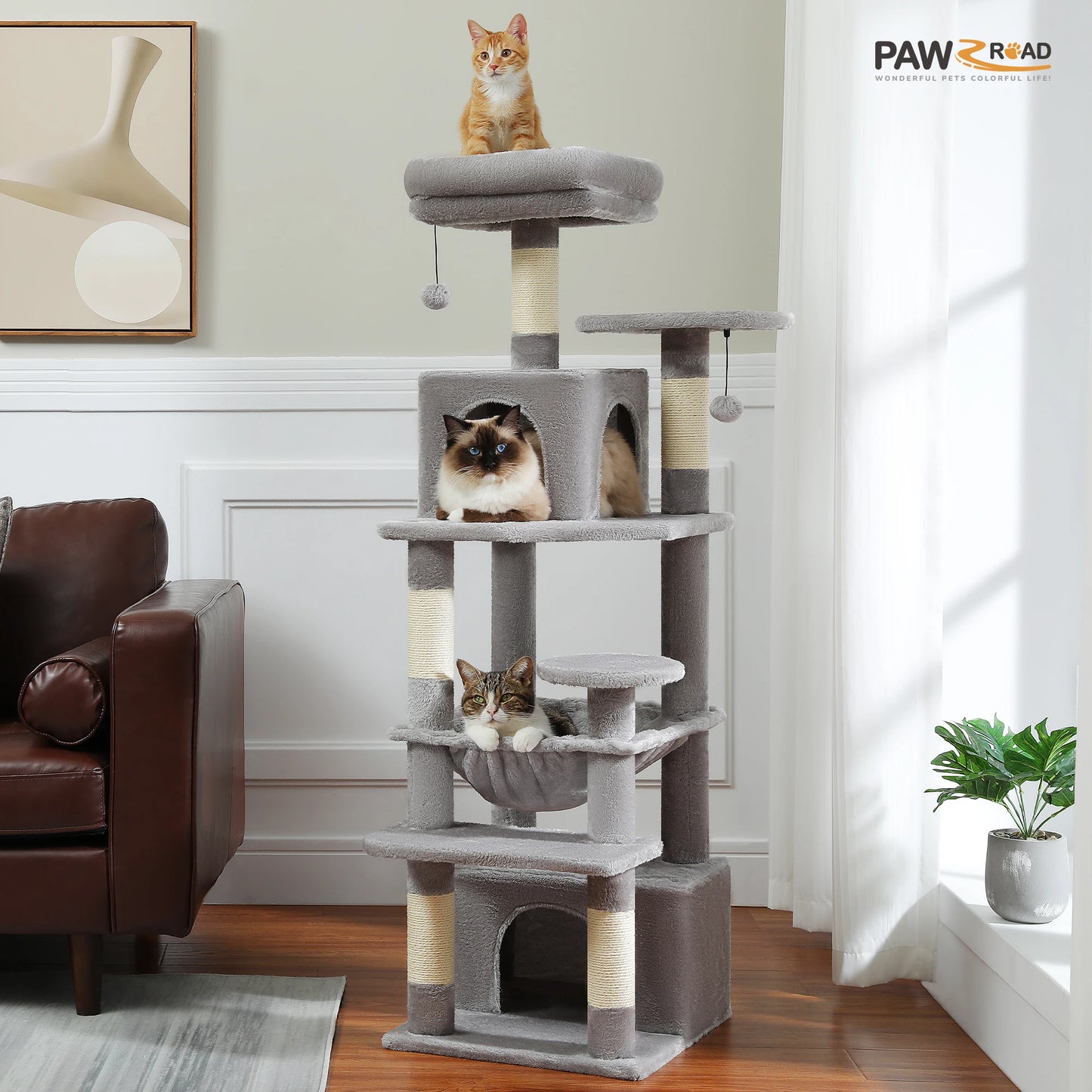 184cm Large Cat Tree and Tower for Indoor Cats With Scratching Posts and Spacious Hammocks