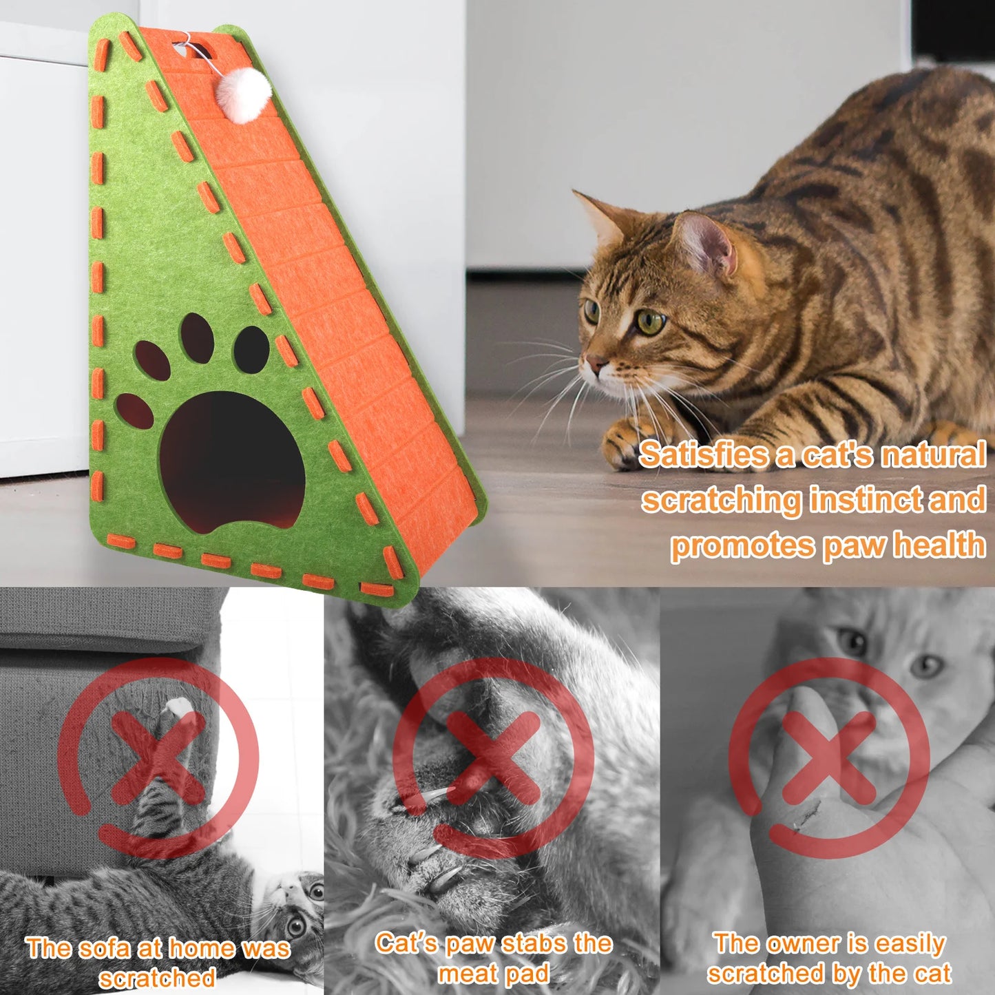 2 in 1 Cat Scratcher Felt Cloth Cat Scratching Post Vertical Wear Resistant Scratching Board Cats Toy Furniture Protector
