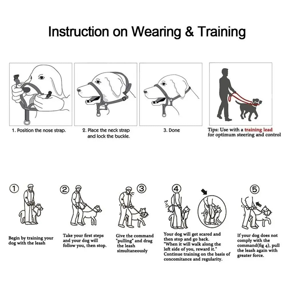 Adjustable Anti Barking Dog Halter Non Pull Nylon Leader Harness Dog Head Collar Dog Halter Dog Muzzle