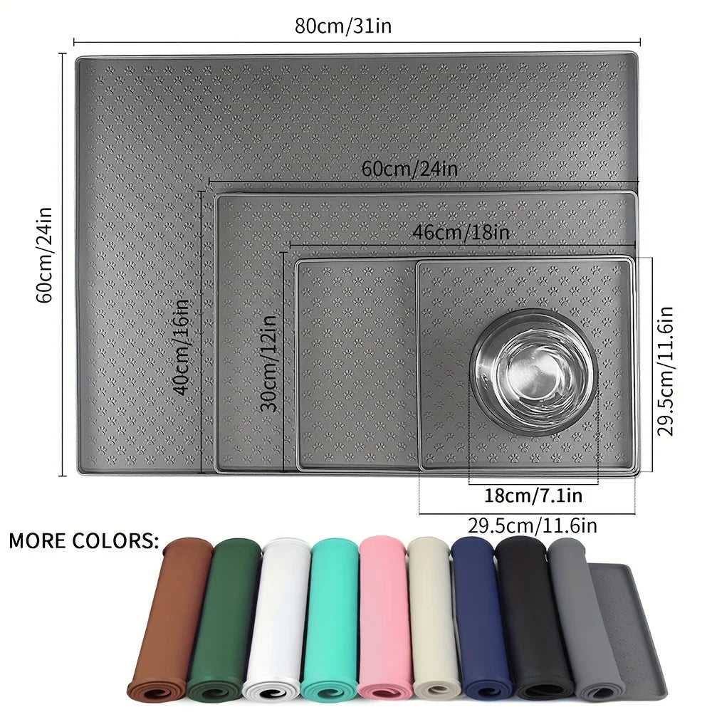 Pet Placemat  Non Slip, Paw Print Design Keeps Floors Spotless  Pets Content, Easy Clean Silicone mat