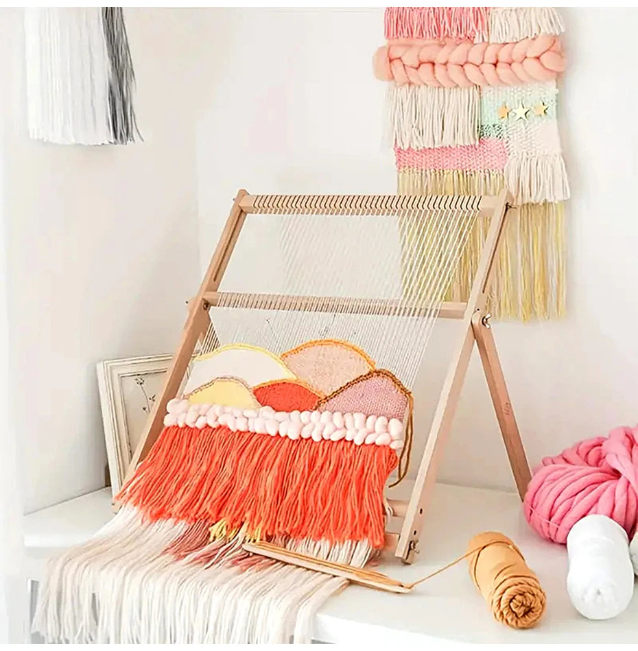 Wooden DIY Weaving and Knitting Loom Machine for Tapestries Tassels and Carpets