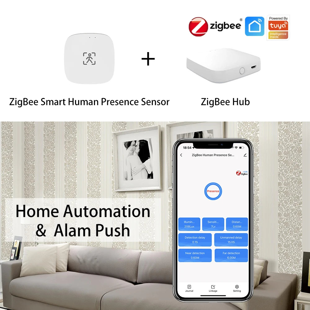 Sensor de movimiento de presencia humana ZigBee Wifi MmWave con detección de luminancia/distancia 5/110/220 V Tuya Smart Life Home Automation