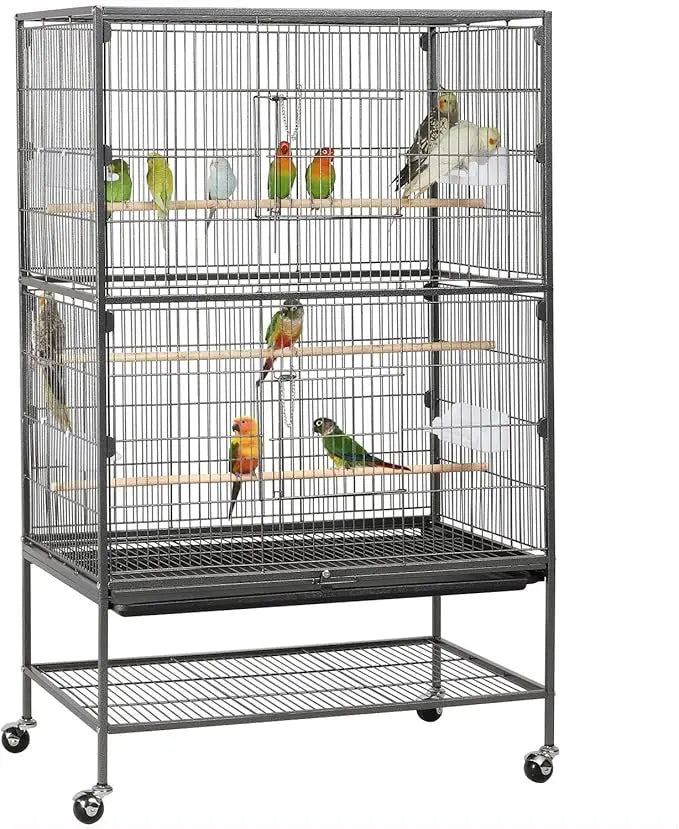 52-inch Wrought Steel Standing Large Flight King Bird Cage for Cockatiels African Grey Quaker Amazon Sun Parakeets Green Cheek