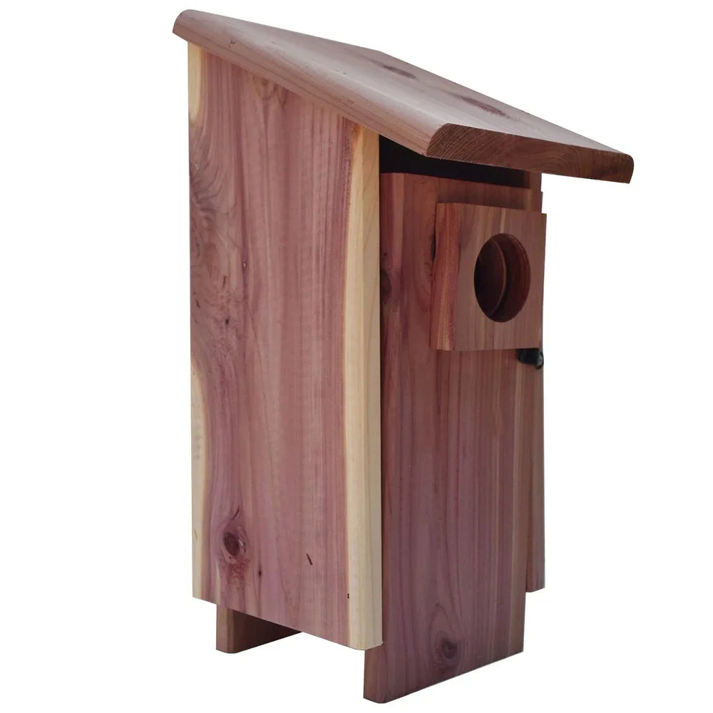 Red Cedar Bluebird House Outdoor Nesting Box Easy Clean Ventilated Mounting Pole Flush Weather Resistant Wild Bird Shelter