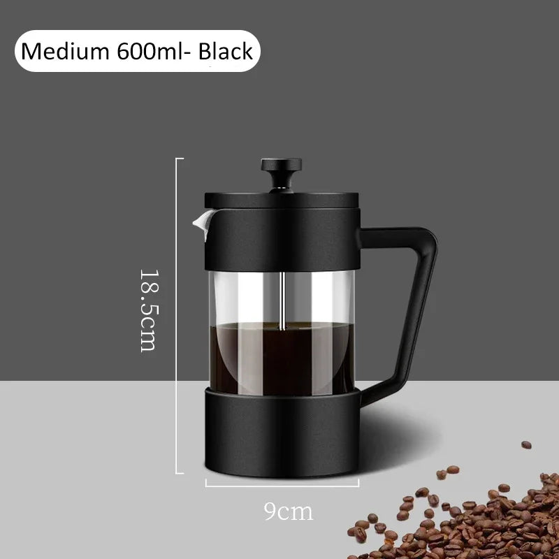 French Press Coffee Maker – 350ml/600ml/1L Borosilicate Glass Pot with Stainless Steel Filter
