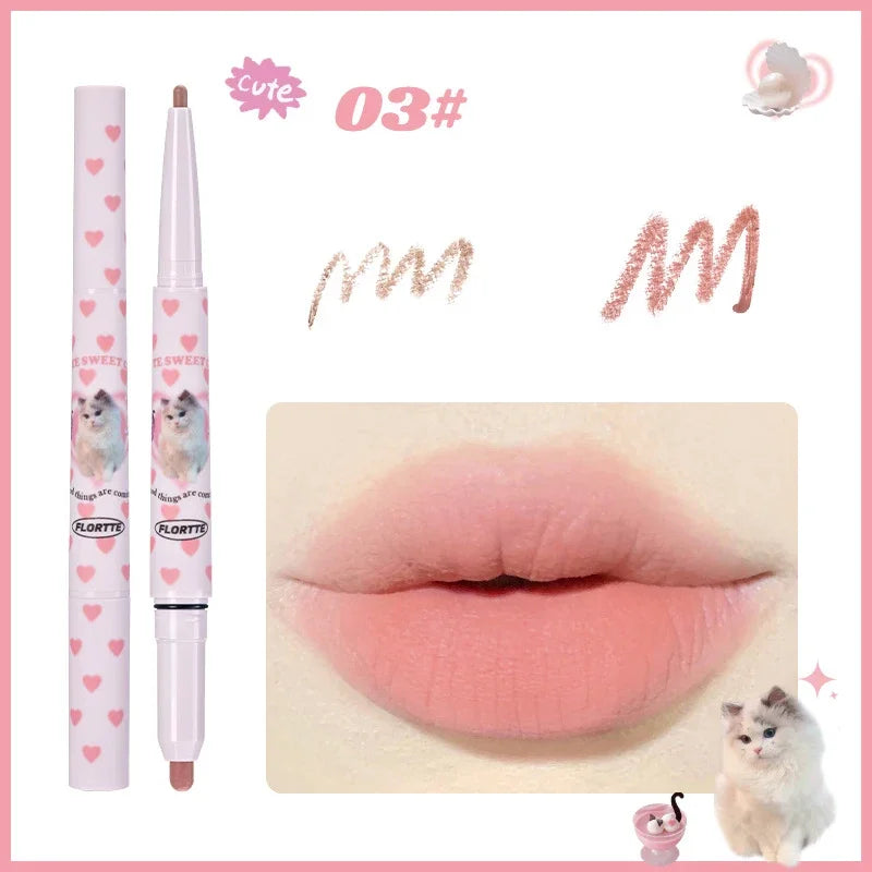 Flortte Waterproof Matte Lipliner Lip Pencil Double Ended Moisturizing Contour Tint for Long Lasting Non-Stick Finish