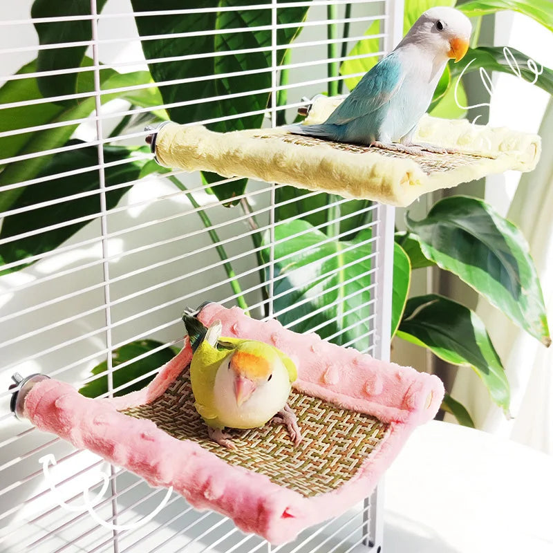Warm Plush Bird Hammock Parrot Hanging Bed Rattan Bird Sleeping Bed Double Layer Parrot Hamster Hammock Small Pet Supplies