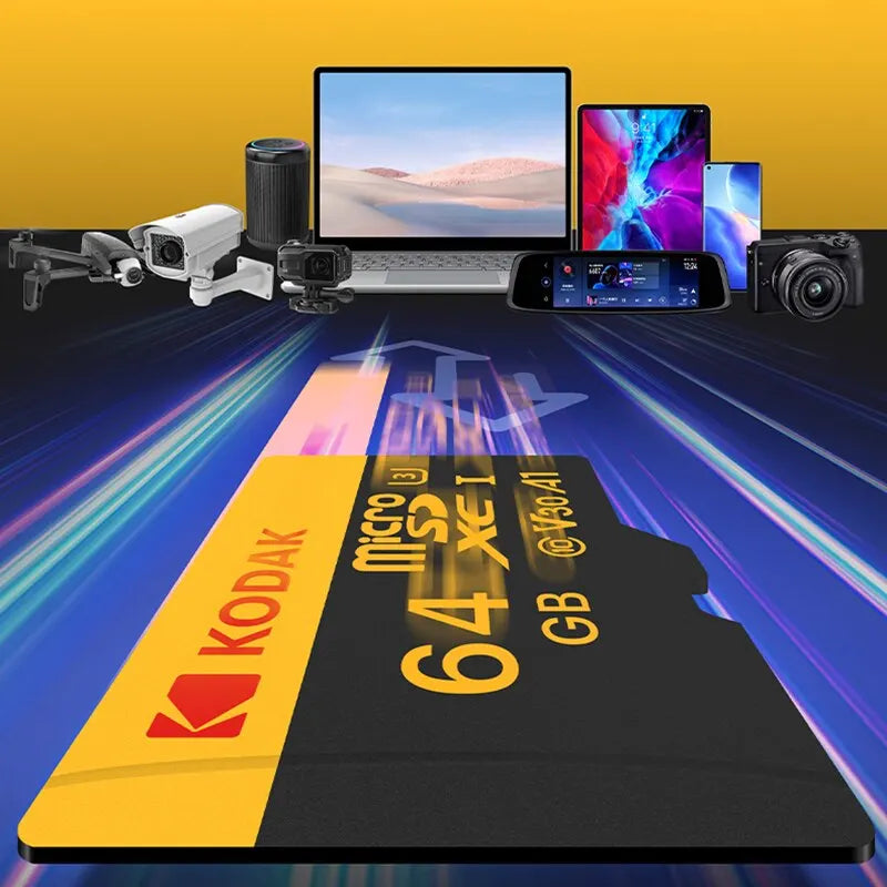 Grabadora de conducción con tarjeta de memoria KODAK de 32 GB y 64 GB, tarjeta de memoria Micro SD para teléfono móvil, PC, auriculares, altavoces, cámara HD, interruptor de juego