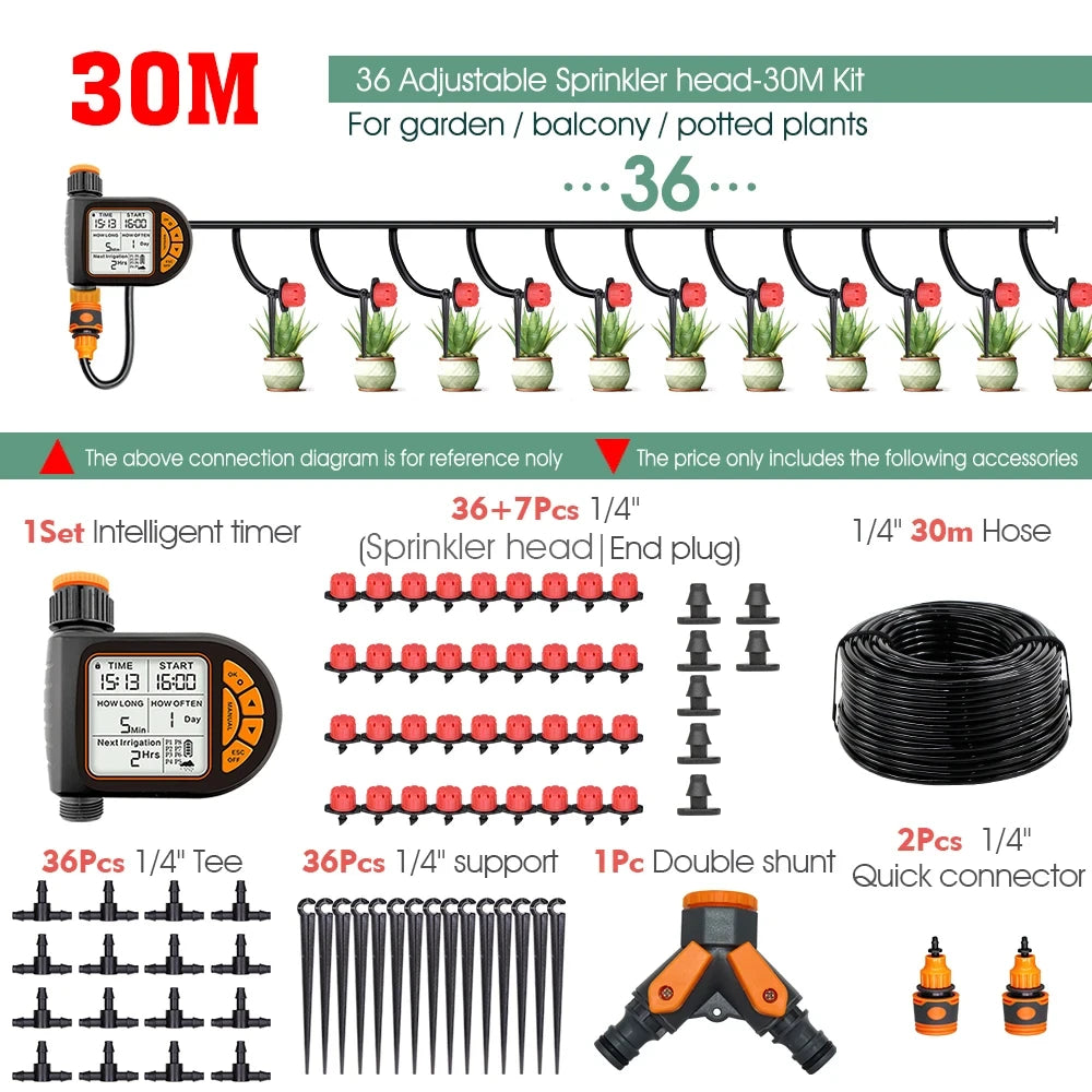 Garden Smart Timer Irrigation Set 5-50M 1/4 inch IPX5 Waterproof Automatic Watering Controller for Lawns and Plants
