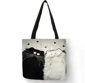 Canvas Bag High-Definition Digital Printed Shopping Bag Cat Pattern Environmentally Friendly And Portable Linen Bag