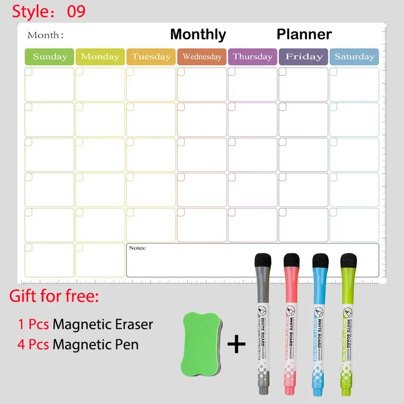 Magnetic Dry Erase Whiteboard Calendar Planner for Refrigerator with Markers and Eraser - Daily Weekly Monthly Organizer