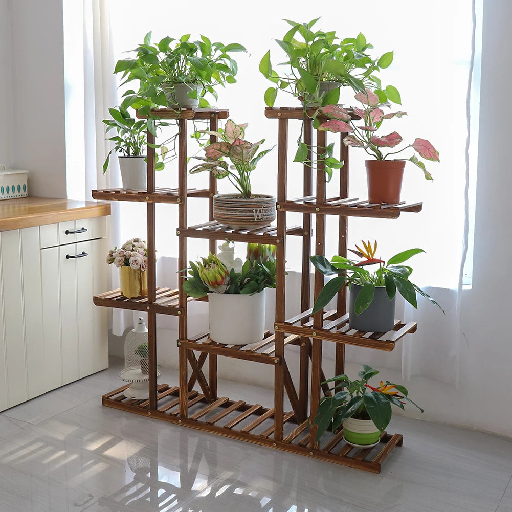 Tiered Plant Stands Wooden Plant Shelf Flower Pot Stand Garden Shelves Multi-Tier Plant Display Stand