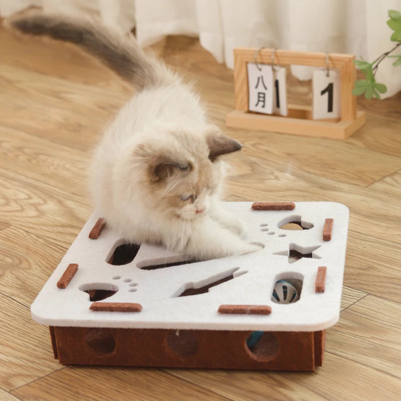 Booteely Cat Puzzle Toy Felt Puzzle Box Cat Exercise Toy with Ball Indoor Sports Entertainment Hunting Cat Toys for Indoor Cats