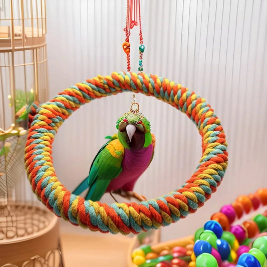 Bird Toy Durable Cotton Rope Multi-color Round Pet Parrot Standing Perches for Cockatiel Parrot Cage Toy Pet Bird Toy