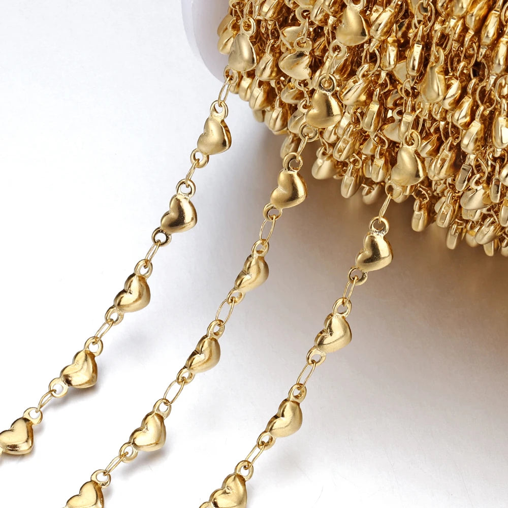 1Meter Stainless Steel Gold Love Heart Link Chain DIY Jewelry