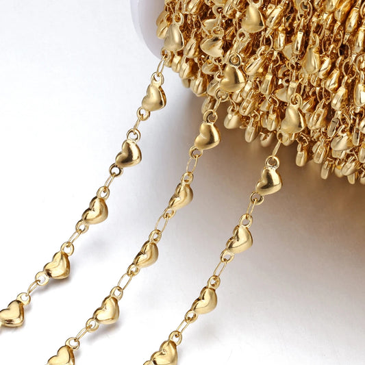 1Meter Stainless Steel Gold Love Heart Link Chain DIY Jewelry