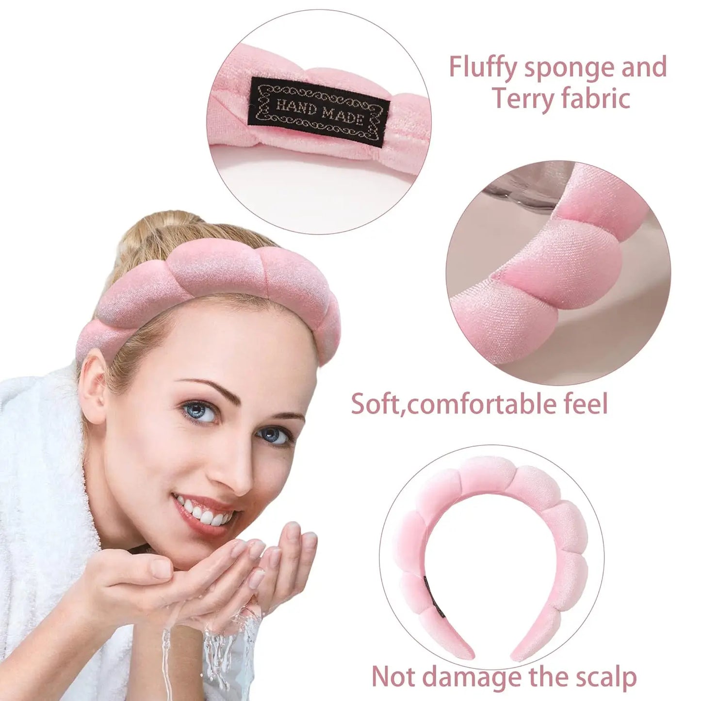 Spa Puffy Headband for Women - Sponge HeadBands for Skincare, Face Washing, Makeup Removal, Shower, Hair Accessories