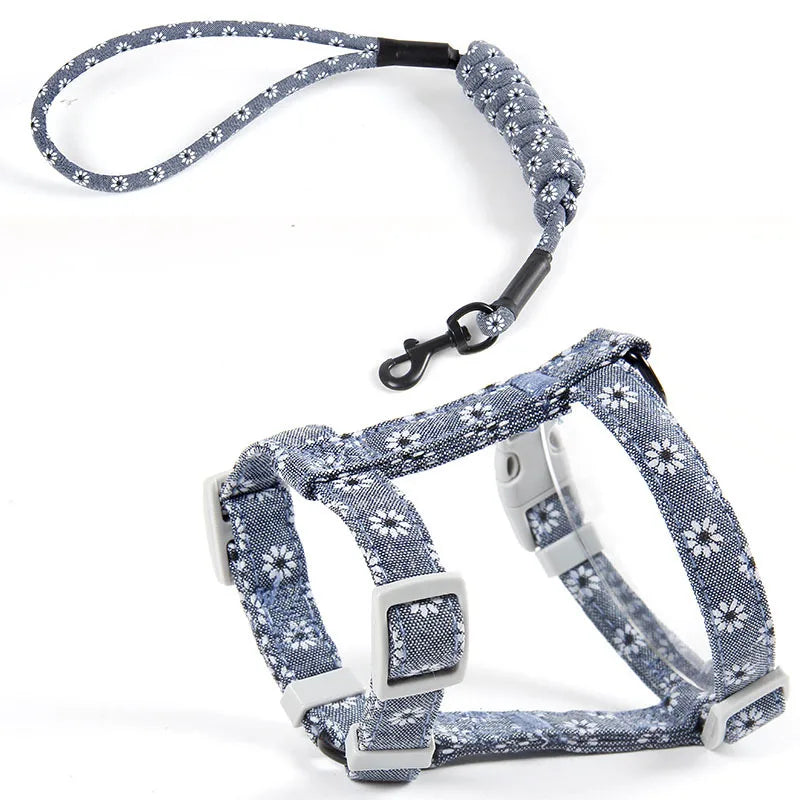 Adjustable Cat Harness Cotton Strap Collar with Leash,Cats Outdoor Walking Escape Proof H-Shaped Vest for Large Small Cats,dogs