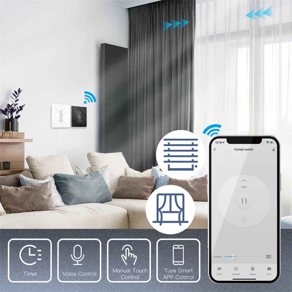 Interruptor de cortina táctil de vidrio con arco inteligente 2.5D WiFi RF433 para persianas enrollables y contraventanas Smart Life/Tuya APP funciona con Alexa y Google Home