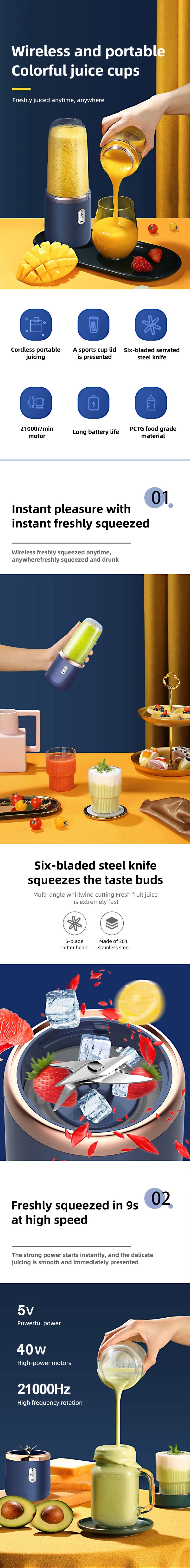 Portable Blender Bottle Electric 6 Blades Juice Smoothie Food Processor