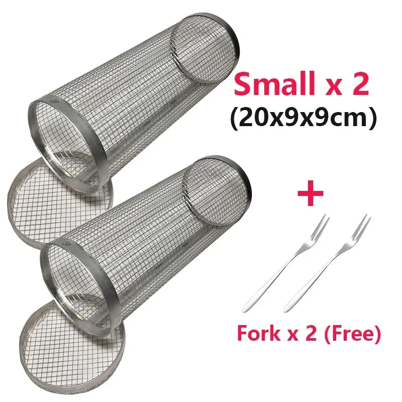 Rolling BBQ Basket – Stainless Steel Grilling Mesh Rack for Vegetables, Fish & Meat, Ideal for Camping BBQs