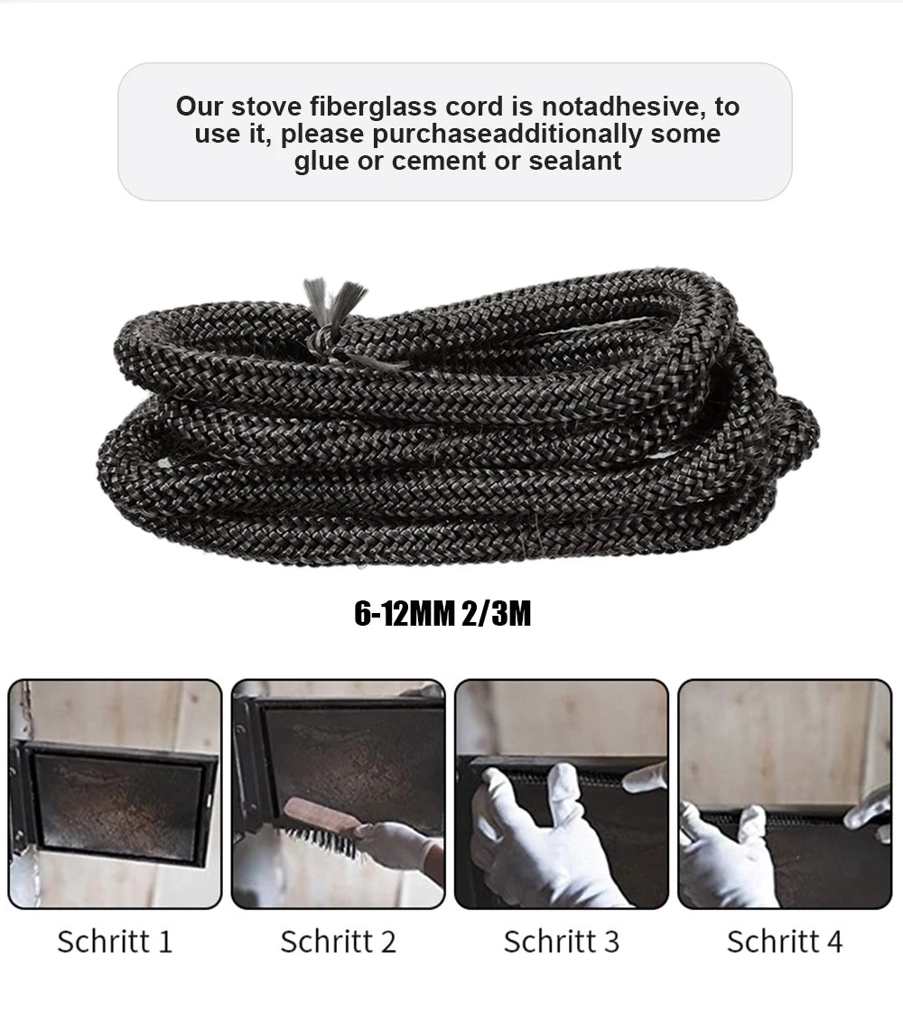 6/8/10/12mm 2M Wood Stove Gasket Fireplace Sealing Rope Fiberglass Fireproof Cord Wooden Burner Door Gasket Chimneys Boiler Seal