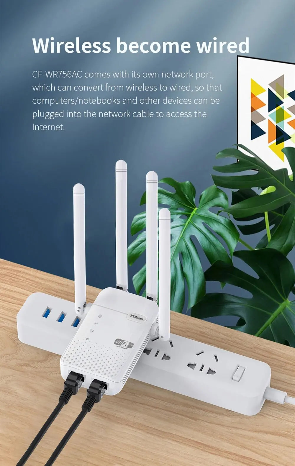 Repetidor WiFi inalámbrico de 300 Mbps, enrutador de señal de 2,4