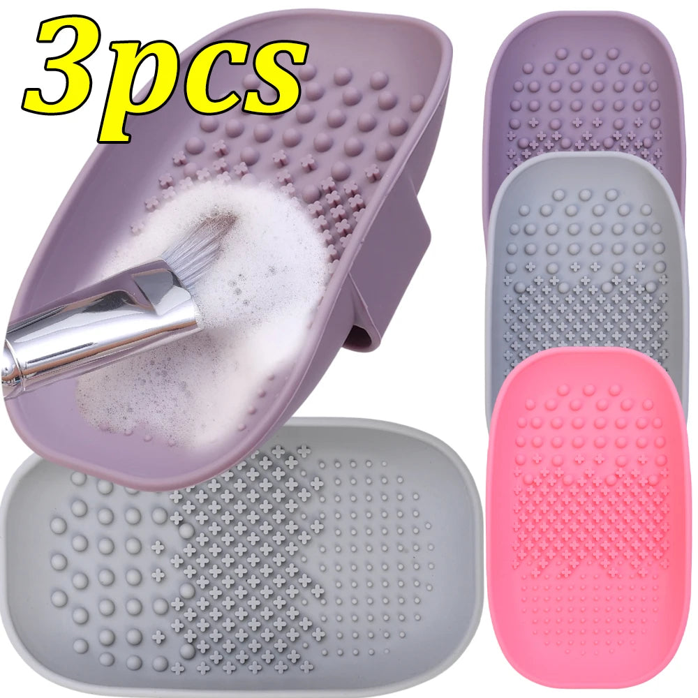 Makeup Brush Cleaner Bowl Soft Silicone Eyeshadow Brushes Powder Puff Washing Washboard Round Corner Cleaning Scrubber Box Tool