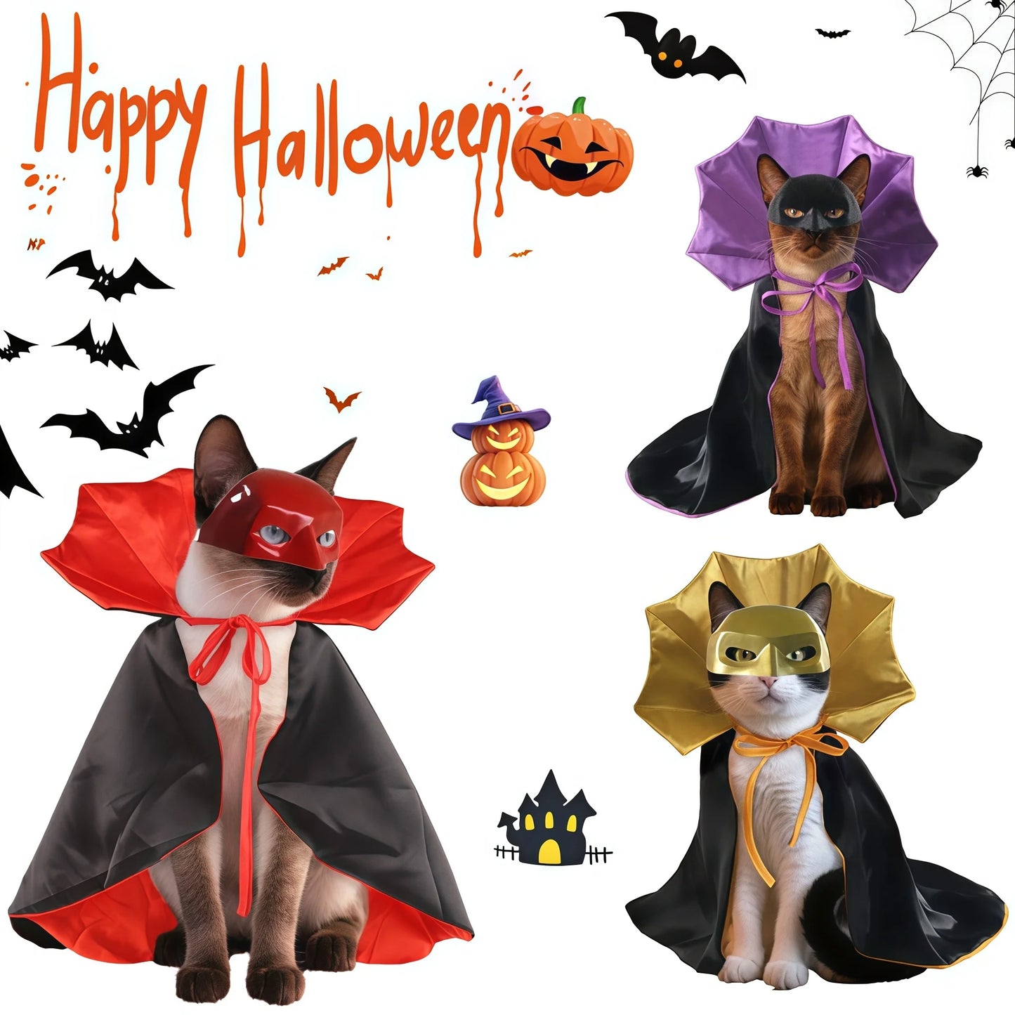 Halloween Vampire Pet Costumes Couture Set with Mask Cape for Cats Dog Halloween Festival Set Dress Up Pet Parties Cloak Clothes