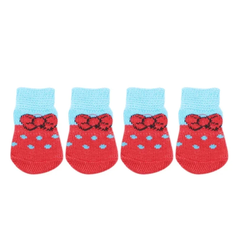 4Pcs/set Pet Dog Socks Anti-Slip Knitted Small Dogs Thick Warm Paw Protector Cute Puppy Cat Indoor Wear Boot Dog Socks