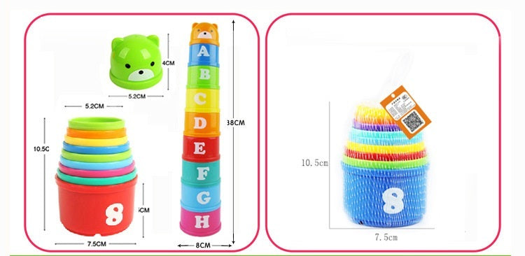 9PCS Set Funny Stacking Cups Toys for Kids Rainbow Learning