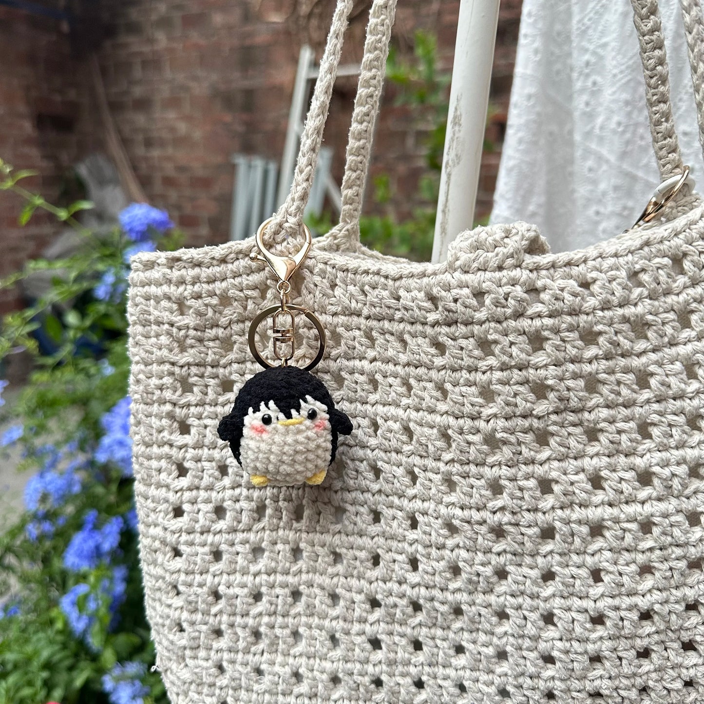 Handmade Cute Cotton Wool Penguin Doll Crochet Keychain