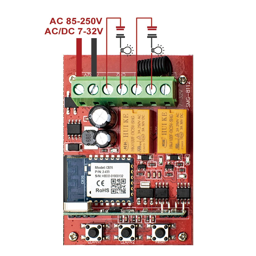 2 Channel WiFi Tuya Smart Garage Gate Opener Remote Control Receiver with 433MHz Transmitter