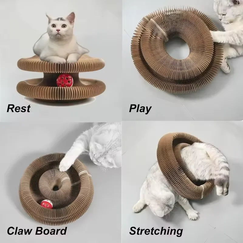 Magic cat scratching board toy with ball kitten climbing frame round wavy cat scratching board toy multiple ways to play
