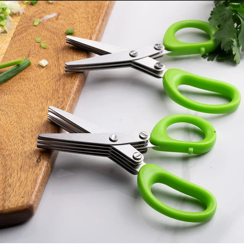 Multi-functional Stainless Steel 3/5 Layer Kitchen Scissors Pepper Shredded Chopped Scallion Cutter Laver Cut Cooking Tool