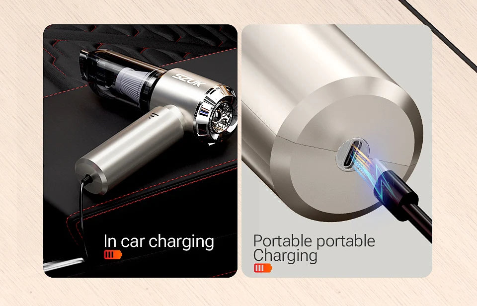 SZUK C012MAX Wireless Portable Car Vacuum Cleaner with Strong Suction Mini Handheld Design for Home and Vehicle Use
