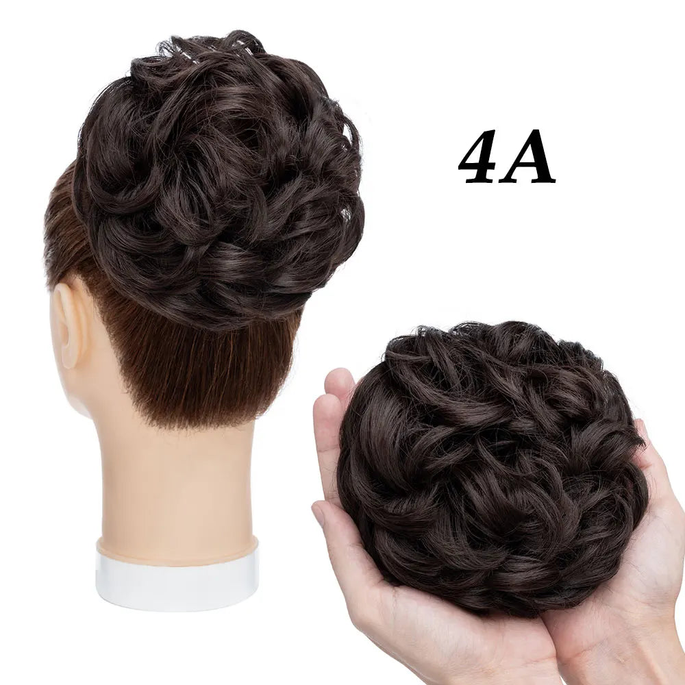 Hairro Synthetic Messy Hair Bun Chignon Scrunchies Fake Hair Band Braid Elastic Hairpiece Tail For Women Wrap Curly Ponytail 55g