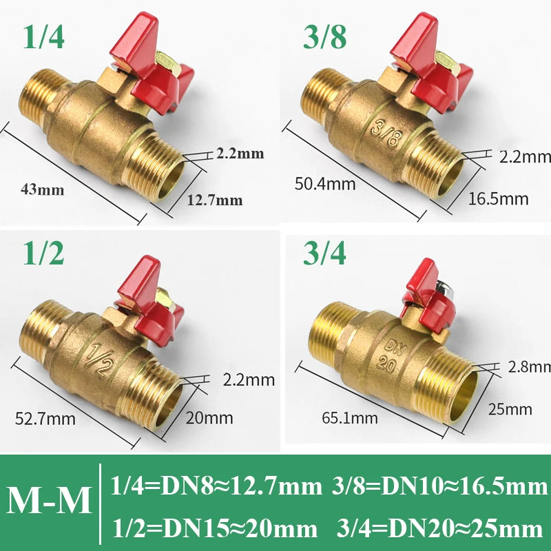 Válvula de bola de cierre de latón de dos vías con rosca hembra a hembra de 1/4", 3/8", 1/2" y 3/4" con manija de mariposa para combustible, gas, agua, aceite y aire