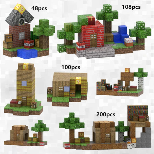 My World DIY Magnetic Building Blocks Set for Kids - Montessori 3D Pixel Bricks Constructor Toys - Creative Educational Christmas Gift